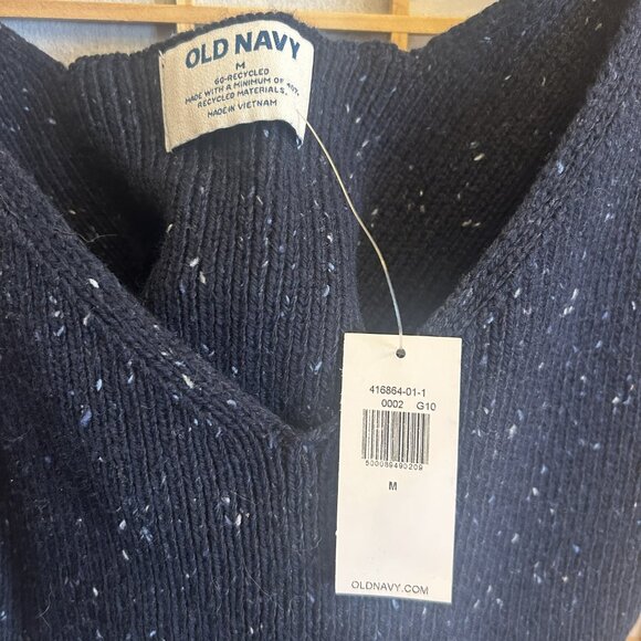Old Navy Speckled Navy Blue V-Neck Thick Rib-Knit Sweater Tank Top Women Sz. M - Picture 5 of 7